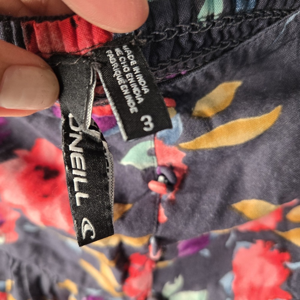 O'Neill Micro Mini Dress Strapless Dark Floral Buttons Fits Size Small Medium - Picture 7 of 12